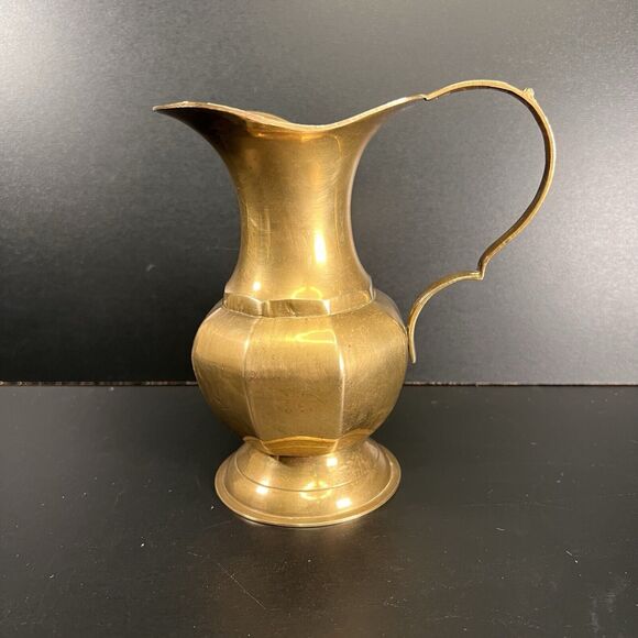 Vintage Brass Simple Pitcher Vase With Handle 12 Inches - Picture 1 of 10